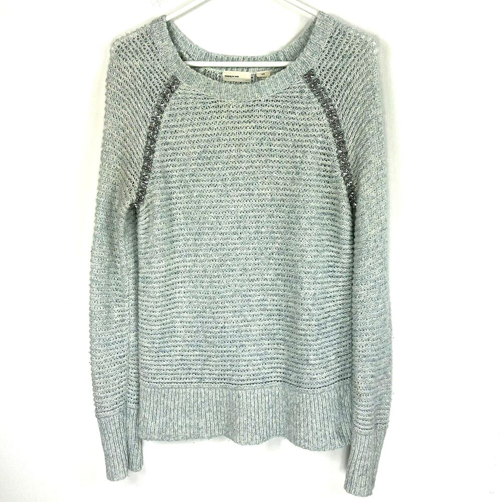 Anthropologie Sleeping on Snow Sweater‎ Size XXS Light Blue Jewel Seams